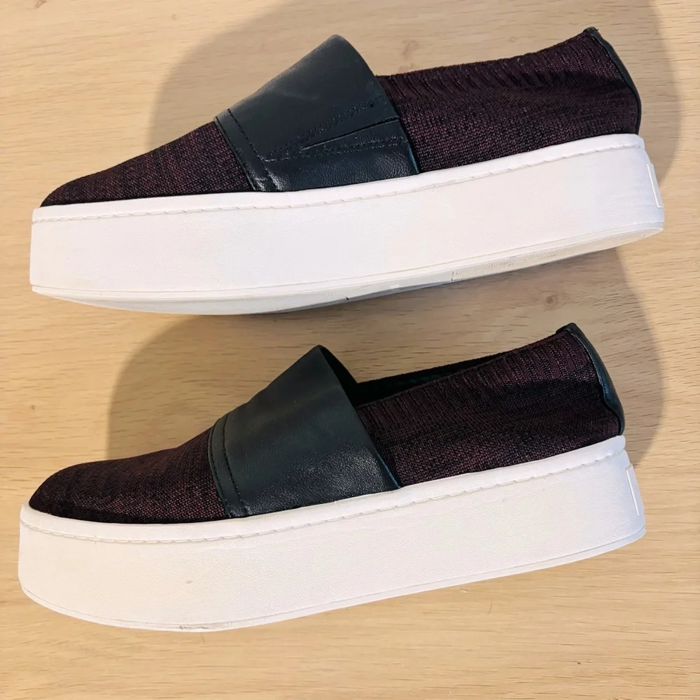 Vince Ward Women’s‎ Platform Slip-On Stylish Black and Burgundy Sneakers